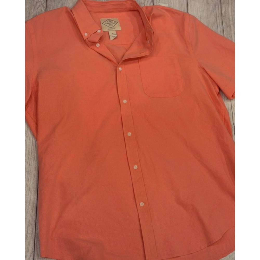 St. Johns Bay Mens Short Sleeve Button Down Shirt Coral Orange Classic Fit XL